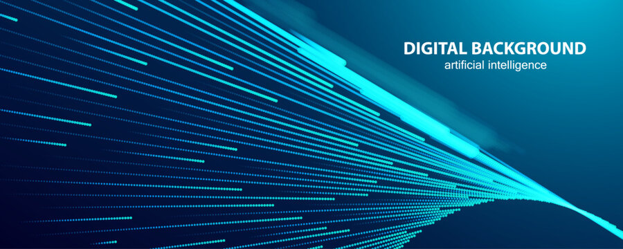 Ai technology banner with blue perspective digital lines technology light effect. Stream internet network in futuristic style. Artificial Intelligence big data illustration vector.