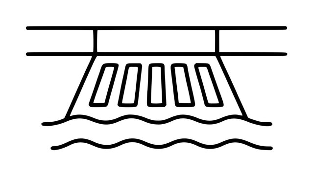 Minimalist storm drain vector icon featuring a street curb with a slotted metal grate and flowing water waves, ideal for urban infrastructure, environmental drainage, and flood prevention design.