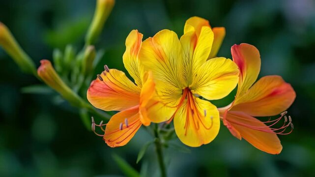 Close-up of Vibrant Yellow and Orange Alstroemeria Flowers