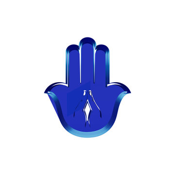 Blue glass hamsa hand protection symbol for spiritual website navigation buttons and mystical theme interface applications.