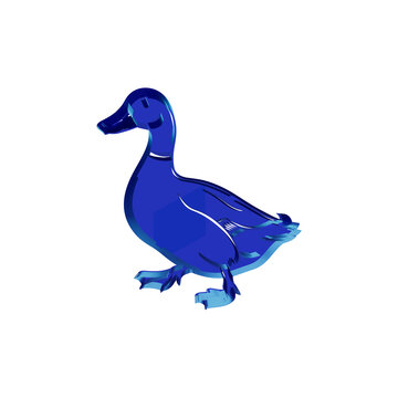 Blue glossy glass walking duck avatar for online pet forums and agricultural mobile application interface design graphics.