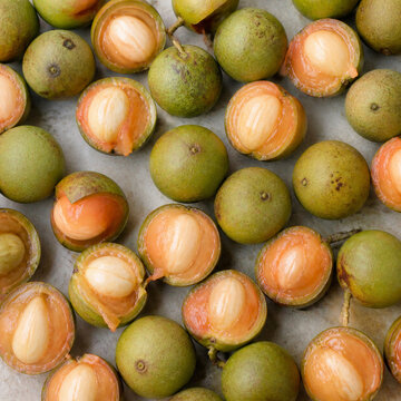 Mamoncillo Fruit Halves Green Caribbean Food Pattern
