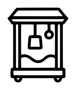 Classic popcorn machine vector icon illustration showcasing a vintage style snack maker with a kettle and wheels, ideal for cinema, carnival, fairground, and movie theater themed graphic designs.