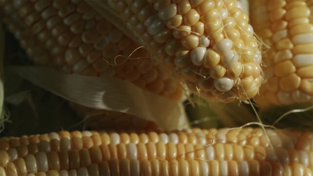 Fresh sweetcorn cobs with green husk leaves top view