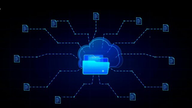 Digital cloud storage folder connecting to many document files in a data network