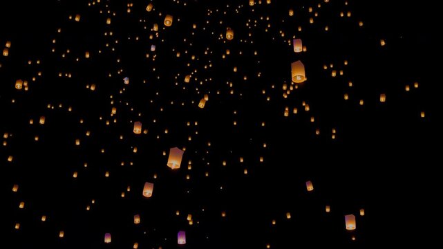 Tourist floating sky lanterns in Loy Krathong festival , Chiang Mai ,Thailand.