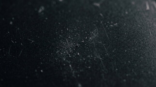 Close Up Macro View of Dark Textured Surface Featuring Subtle White Dust Particles and Scratches for Abstract Background Design