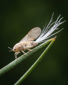 Insect with White Filament Tail in Macro Close-Up (Callipappus sp.)