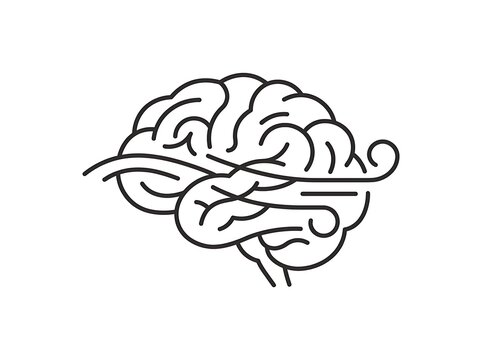 Simple black and white brain illustration vector icon