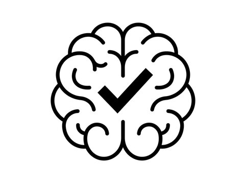 Checkmark inside stylized brain icon vector illustration