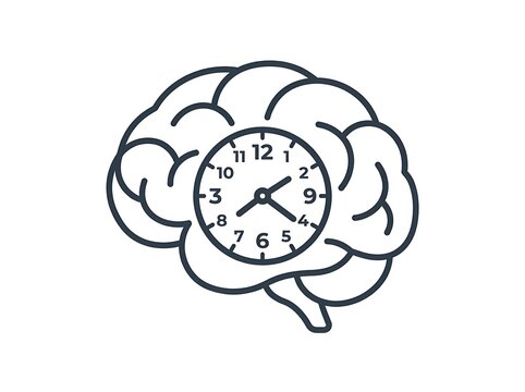 Brain with analog clock inside vector illustration