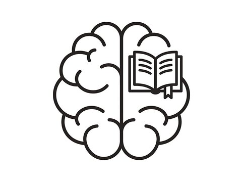 Brain with open book icon symbolizing learning and knowledge