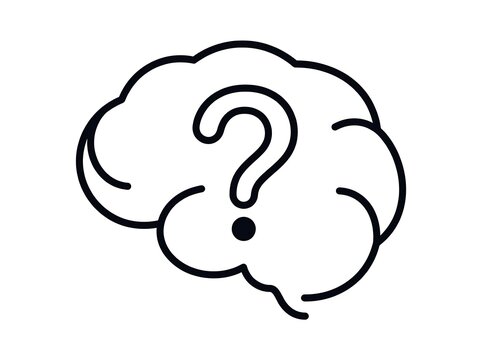 Thoughtful brain illustration with question mark symbol inside
