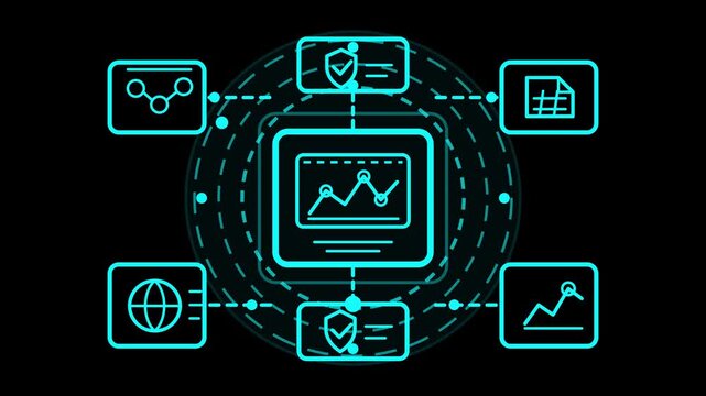 Dynamic digital ecosystem showcasing interconnected data flow, robust security protocols, and advanced analytics for comprehensive information management and global technology networks