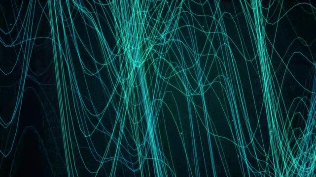 Abstract digital background with glowing green neon lines and tangled light streaks
