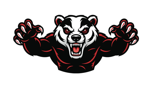 Muscular badger mascot character ready for combat