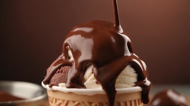 Chocolate Drizzle Delight: A Decadent Ice Cream Cone Indulgence.