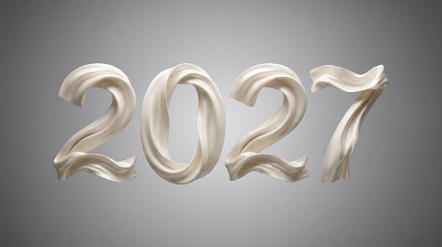 Satin ribbon numerals forming the year 2027 rendered in three dimensions