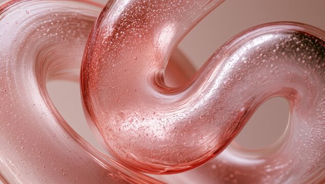 Translucent, flowing liquid with tiny air bubbles in soft pink hues