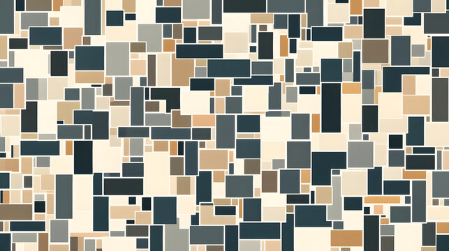 Geometric Pattern: A captivating mosaic of rectangles and squares in various shades of beige, brown, and blue, creating a visually engaging and modern abstract design.