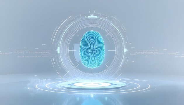 Futuristic biometric fingerprint scan with digital holographic interface for cyber security