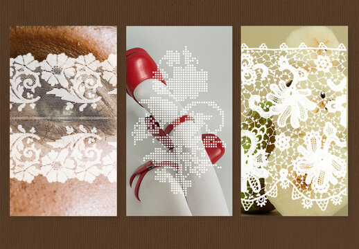 Vintage social media template with pixelated flowers and lace texture