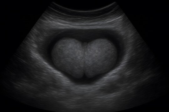 Prostate ultrasound scan. Grayscale sonography. Diagnostic medical imaging. Clean clinical anatomy