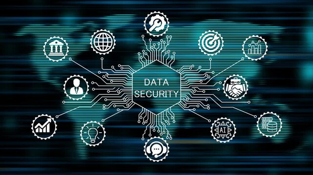 data security concept animation video 4k. technology world map background   