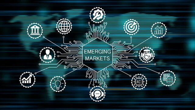 emerging markets concept animation video 4k. technology world map background   