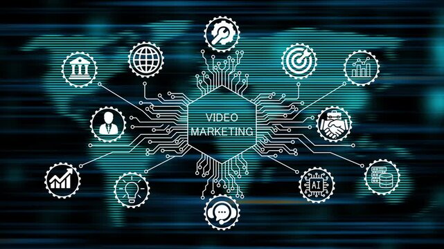 video marketing concept animation video 4k. technology world map background   