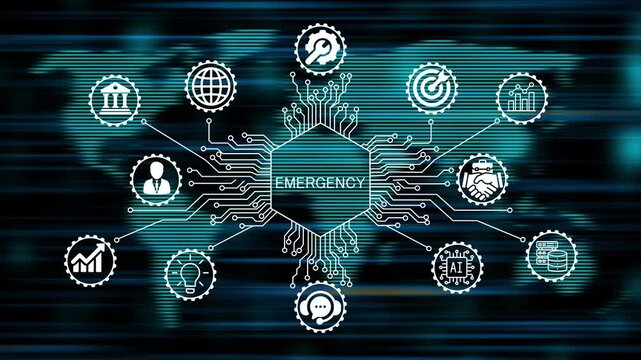 emergency concept animation video 4k. technology world map background   