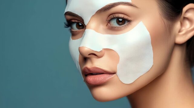 Woman with white clay face mask for skincare treatment