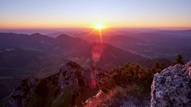 Wide Angle Timelapse of Sunset Over Rocky Mountain Peak and Scenic Valley