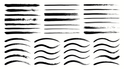 Black ink brush strokes set, grunge paint line borders, hand drawn vector brush strokes for artistic design © sajjadhossain