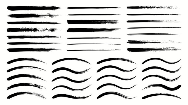 Black ink brush strokes set, grunge paint line borders, hand drawn vector brush strokes for artistic design