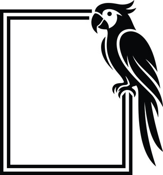 Parrot silhouette on rectangular frame border for tropical bird design