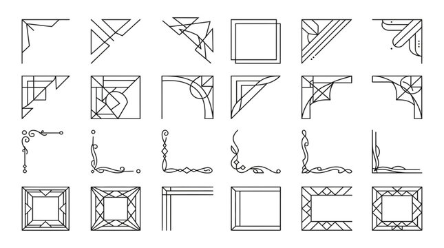 Set of decorative vintage corner frames and page borders in various geometric and ornate styles.