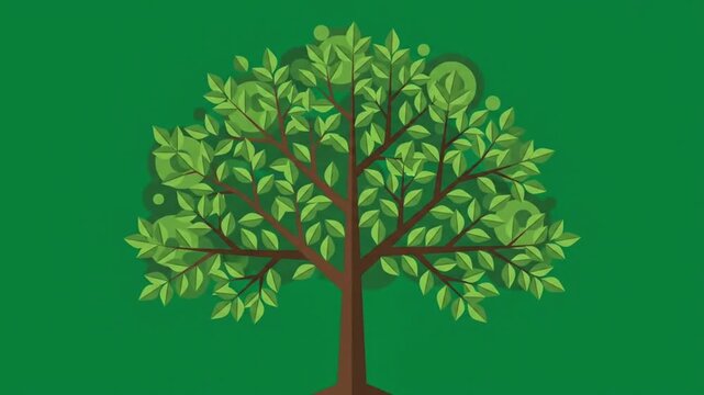 Flat Vector Animation of Growing Green Tree from Single Leaf
