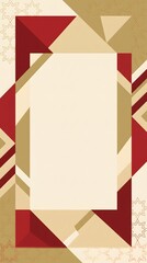 Fototapeta premium Geometric frame features decorative patterns in red and gold with a central white copy space.