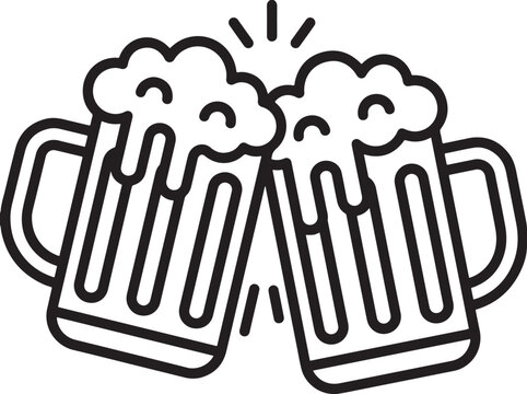 Oktoberfest beer mugs clinking cheers toast vector linear outline icon graphic