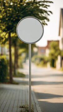 Blank Circular Road Sign on Post