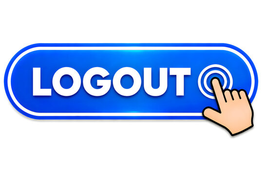Hand clicking logout button on digital interface for secure session termination and user exit