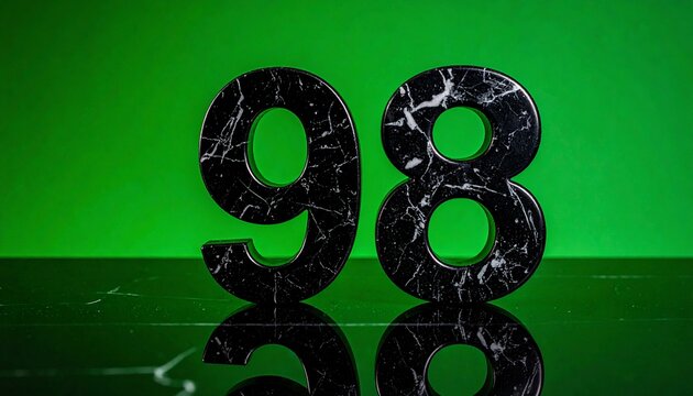 Glossy Black Marble Number Ninety Eight Set Against A Vibrant Green Backdrop