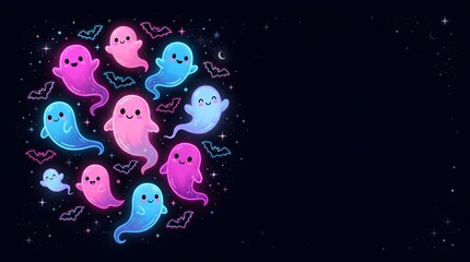 Naklejka premium A spooky and delightful halloween scene featuring cute ghosts against a dark background