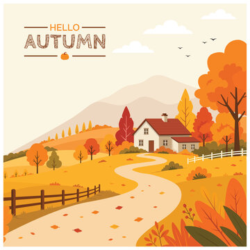 Hello Autumn Fall Season Countryside Landscape Poster