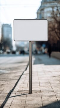 Blank Signpost on City Sidewalk