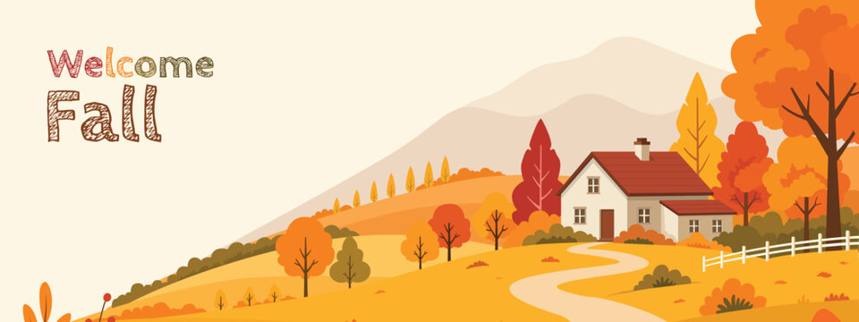 Welcome Fall Autumn Countryside Landscape Wide Banner