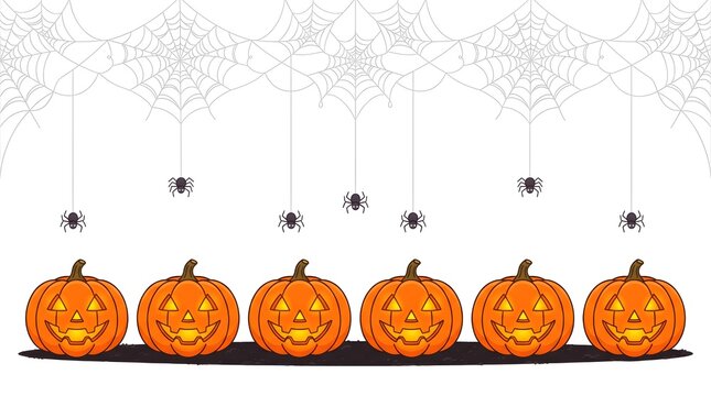 A delightful halloween scene featuring glowing jack o' lanterns and spooky spider decorations for a festive holiday
