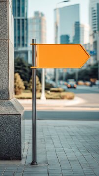 Blank Orange Directional Sign on City Street