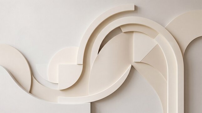 Abstract architectural wall decoration with layered curved shapes and soft shadows.